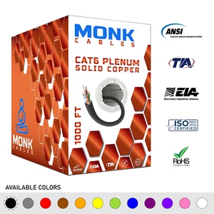 MonkCables Cat6 Plenum sólido cobre desnudo 1000 ft UTP 550 MHz 23 AWG Ethernet negro - Imagen 1 de 6
