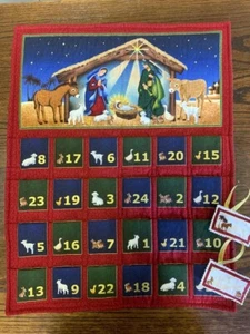 NATIVITY FOLD UP ADVENT CALENDAR PANEL TO SEW 100% PREMIUM COTTON WITH METALLIC - Picture 1 of 5