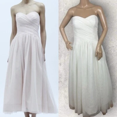Monoique Lhuillier White Tulle Wedding Dress Size 8 Strapless Ruching Bridesmaid Foto 1 de 4
