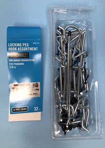 Locking Peg Hook Assortment .25 inch 14 Peg Locks 32 Pieces by Everbilt NIB - Picture 1 of 3