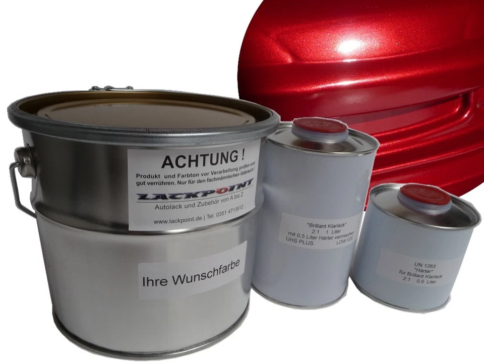 2,5L Set Spritzfertigen Basislack Candy Rot Red + Klarlack Autolack Effektlack ! - Bild 1 von 1