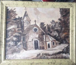 Huile sur toile encadrée signée JB : Eglise | Bon état - Picture 1 of 3