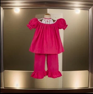 Girls NWT Remember Nguyen Smocked Pants Set Dress Shirt 2 Pc Free Bow 8 - Picture 1 of 10