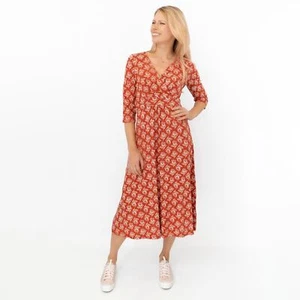 Seasalt Womens Dress Orange Floral Chacewater Jersey Midi Cotton Wrap - Picture 1 of 10