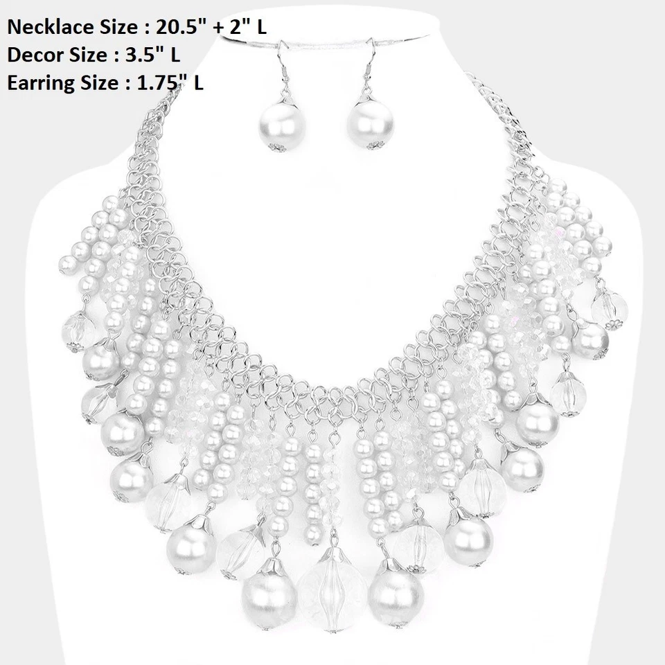 Gargantilla babero gruesa blanca con cuentas de perlas multi soporte Lucite collar pendiente Foto 1 de 1