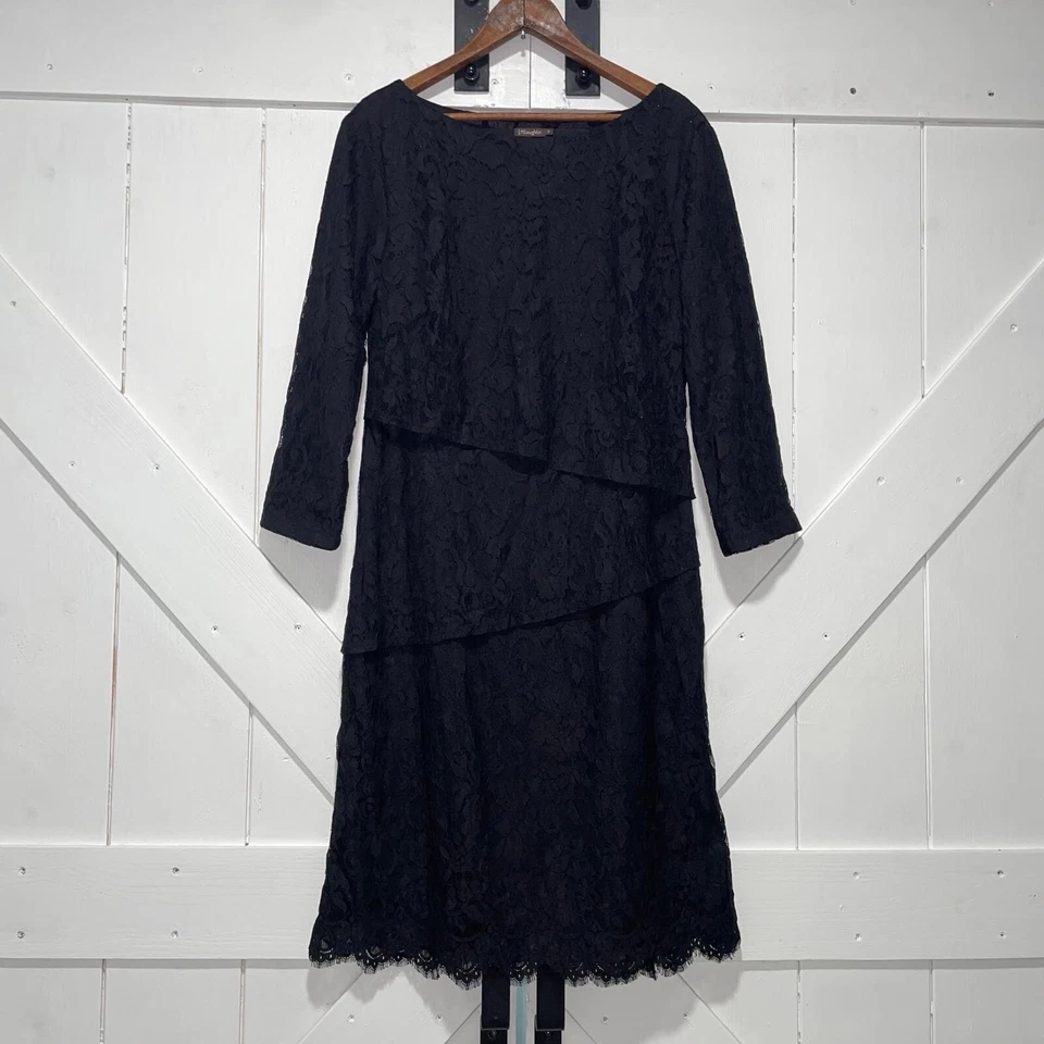 Vestido Vaina J. Mclaughlin Para Mujer Talla 8 Cuello Barco Manga 3/4 Encaje Negro Foto 1 de 4