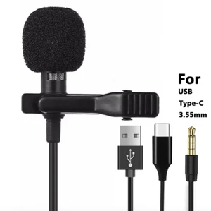 Portable 1.5m Lavalier Mini Microphone Condenser Clip-on Lapel Mic Wired USB 3.5 - Zdjęcie 1 z 7
