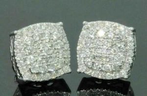 2.00 Ct Round Cut Simulated Diamond Cluster Stud Earrings 14K White Gold Plated - Picture 1 of 4