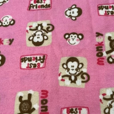 Tecido de flanela 2yds 4” extremidade do parafuso rosa com macaco melhor amigo - Imagem 1 de 2