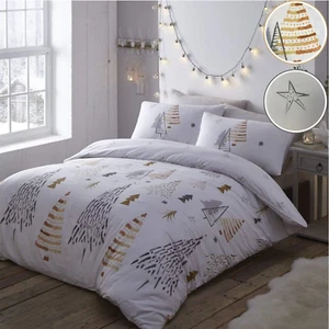 Christmas Bedding Xmas Duvet Cover Set Quilt Cover Bed Set Trees Snow White - Picture 1 of 8