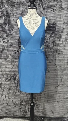 Vestido de cóctel Alyce Paris Jersey 6 azul ceñido al cuerpo corte transparente hoco graduación formal Foto 1 de 4