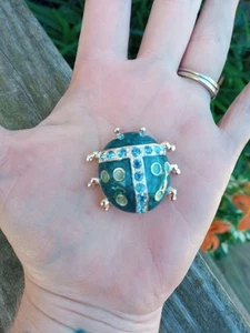Blue Rhinestone & Enamel Beetle Silver-tone Brooch Pin 1.25" x 1.5" - Picture 1 of 4