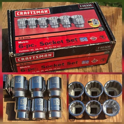 RARE NOS SEARS Craftsman USA METRIC 6pc 3/4” Drive Easy Read Socket Set 46306 - Image 1 of 4