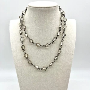 Beaded Necklace Long Layering Necklace Clear Glass Beads Vintage - Imagen 1 de 4