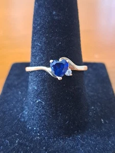 10k Yellow Gold Blue Sapphire CZ Ring - Picture 1 of 13