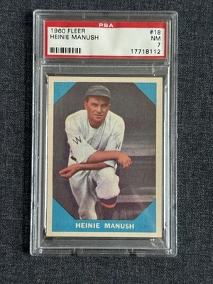 Tarjeta de béisbol Fleer 1960 #18 Heine Manush Brooklyn Pittsburgh PSA 7 casi nueva Foto 1 de 2