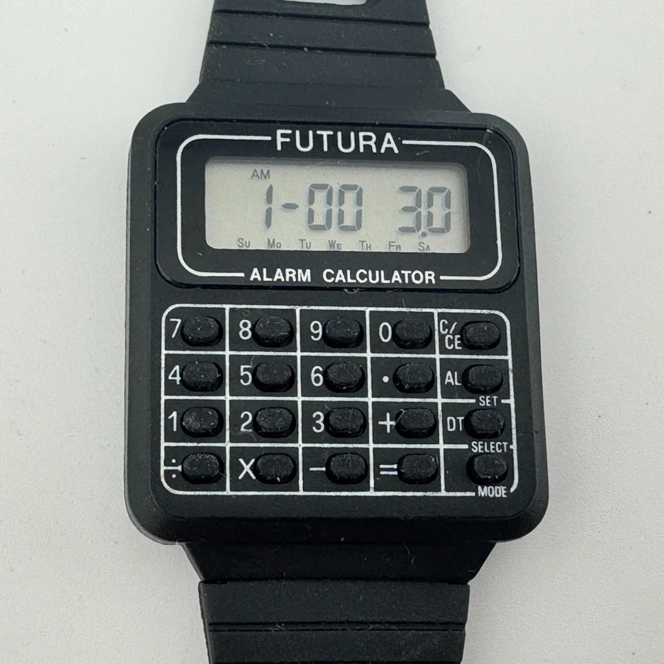 Reloj de Cuarzo Digital Futura Vintage Hombre Negro Cuadrado Calculadora Alarma Batería Nueva Foto 1 de 4