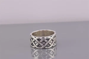 Anillo con banda de puño oxidado de plata esterlina de 10 mm tallado sobre y debajo talla 925 - Imagen 1 de 8