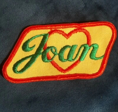 Joan Jacket Hat Shirt Patch Name Tag Badge Personalized Heart VTG 1970s Sew On - Image 1 of 4