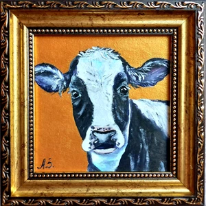 Pintura de Vacas Granja Animal Mascota Retrato de Arte Agricultura Arte de Pared Enmarcado en Oro - Imagen 1 de 9
