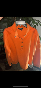 Ralph Lauren Women's Orange Henley Shirt cotton sweater