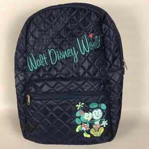 Walt Disney World Parks Quilted BACKPACK Navy Blue Embroidered Mickey & Minnie - Picture 1 of 11