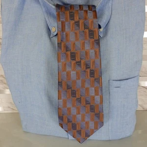 Designer Neck Tie Mens Blue Brown Abstract Geo Repp Stripe KENNETH COLE REACTION - Picture 1 of 8