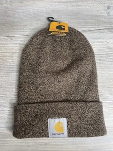 Carhartt Unisex Dark Brown/Sandstone Acrylic Knit Cuffed Beanie NWT - Picture 1 of 4