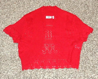 Girls Red Metallic Sweater Shrug Open Design Short Sleeve Size M 8-10 - Image 1 of 3