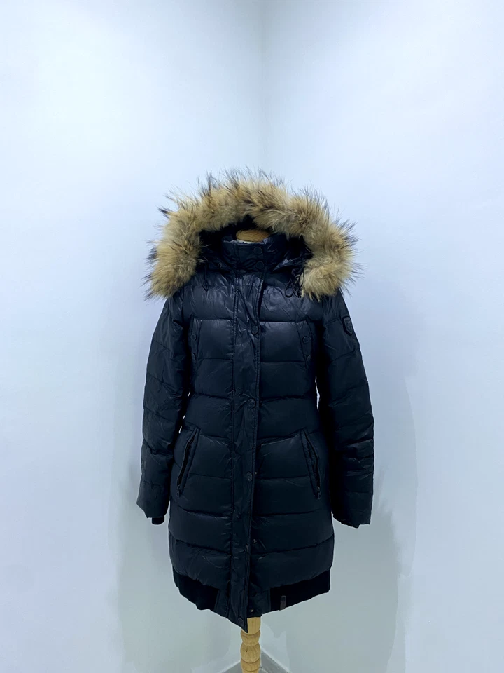 Chaqueta de plumón negra Rudsak talla M para mujer abrigo acolchado capucha de piel sintética invierno cálido Foto 1 de 4