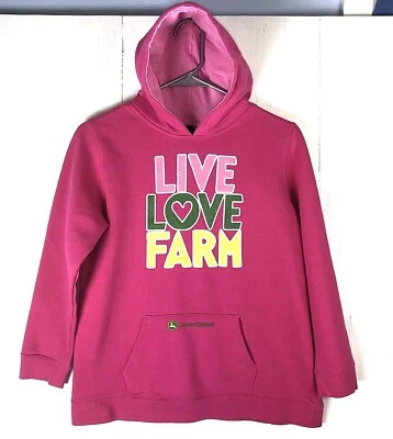 John Deere Girls Size Large Hot Pink Sparkly Live Love Farm Pullover Hoodie - Image 1 of 4