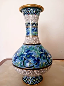 Antike Cloisonne emaillierte Vase 9" hoch - Bild 1 von 4