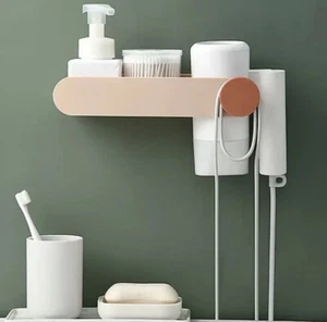 Hair Dryer Holder Wall Mounted Storage Rack Storage Bracket Bathroom Shelf Peach - Picture 1 of 19