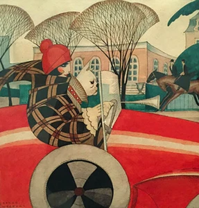 Girl and Pug in Automobile : Gerda Wegener : 1927 : Archival Canvas Art - Picture 1 of 1