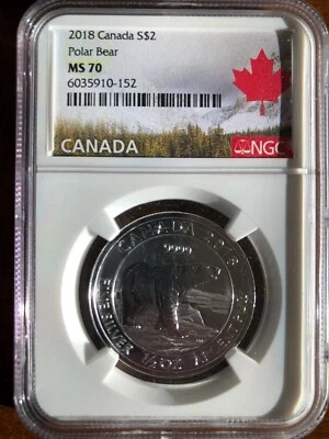 2018 $2 CANADA 1/2OZ .9999 SILVER NGC MS70 POLAR BEAR - Image 1 of 2