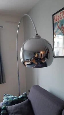 Lampadaire design loft, pied en marbre et abat-jour en métal chromé, 2m30  - Photo 1/3