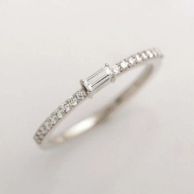 Anillo de compromiso con banda nupcial de diamantes talla baguette de 1 quilate acabado en oro blanco de 14 k Foto 1 de 4