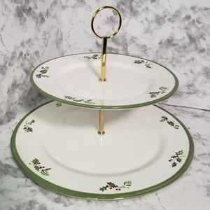 Christopher Radko Two Tiered Serving Plate Holiday Celebrations Traditions Holly - Picture 1 of 7