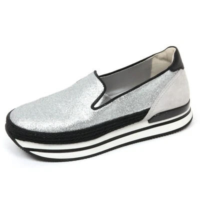 C7978 mocassino donna HOGAN H222 sneaker pantofola argento/nero shoes woman - Immagine 1 di 4