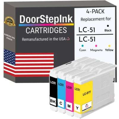 DoorStepInk Compatible Ink Cartridges for Brother LC51 B C M Y 4PK-USA - Image 1 of 4