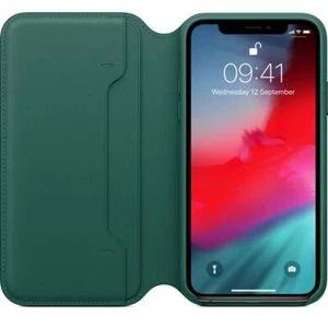 Genuine / Official Apple iPhone XS Leather Folio Wallet Case - Forest Green - Picture 1 of 9