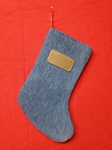 Medias de Navidad hechas a mano forradas de jean azul de 9,5" vaquero occidental reciclado - Imagen 1 de 5