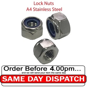 Nyloc Nylock Nylon Lock Nuts Size M3 to M10  Marine A4 Stainless Steel  - Picture 1 of 7