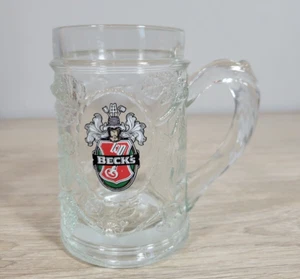 Becks Clear Glass Leaf Design Beer Bar Stein - Picture 1 of 5