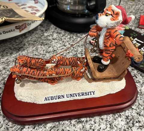 Auburn University Tigers Mascot Holiday Sleigh Figurine Limited Cover