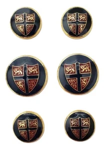 HOLLAND & SHERRY Brass 9KT Gold Enamel 4 Lions Blazer Buttons Black Red England - Picture 1 of 2
