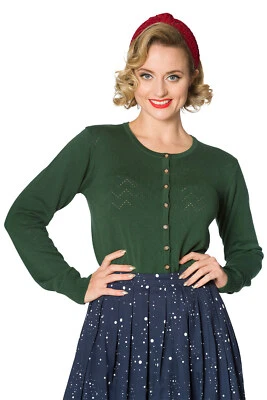 Womens Green Retro Vintage Rockabilly Piontelle Knit Cardigan BANNED Apparel - Image 1 of 3