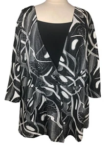 Maggie Barnes Women's Geometric Cardigan with Attached Black Tank Sz 2X 18/20 - Picture 1 of 9