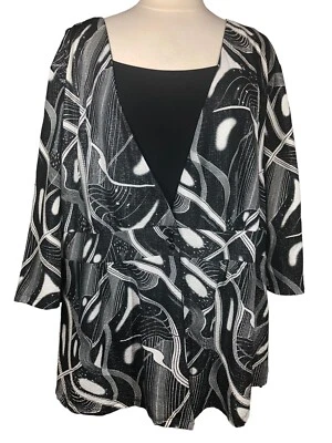 Maggie Barnes Women's Geometric Cardigan with Attached Black Tank Sz 2X 18/20 - Image 1 of 4