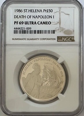 1986 St.Helena 1 oz Platinum Proof Coin Death Napoleon I NGC PF-69 UCAM - Image 1 of 4